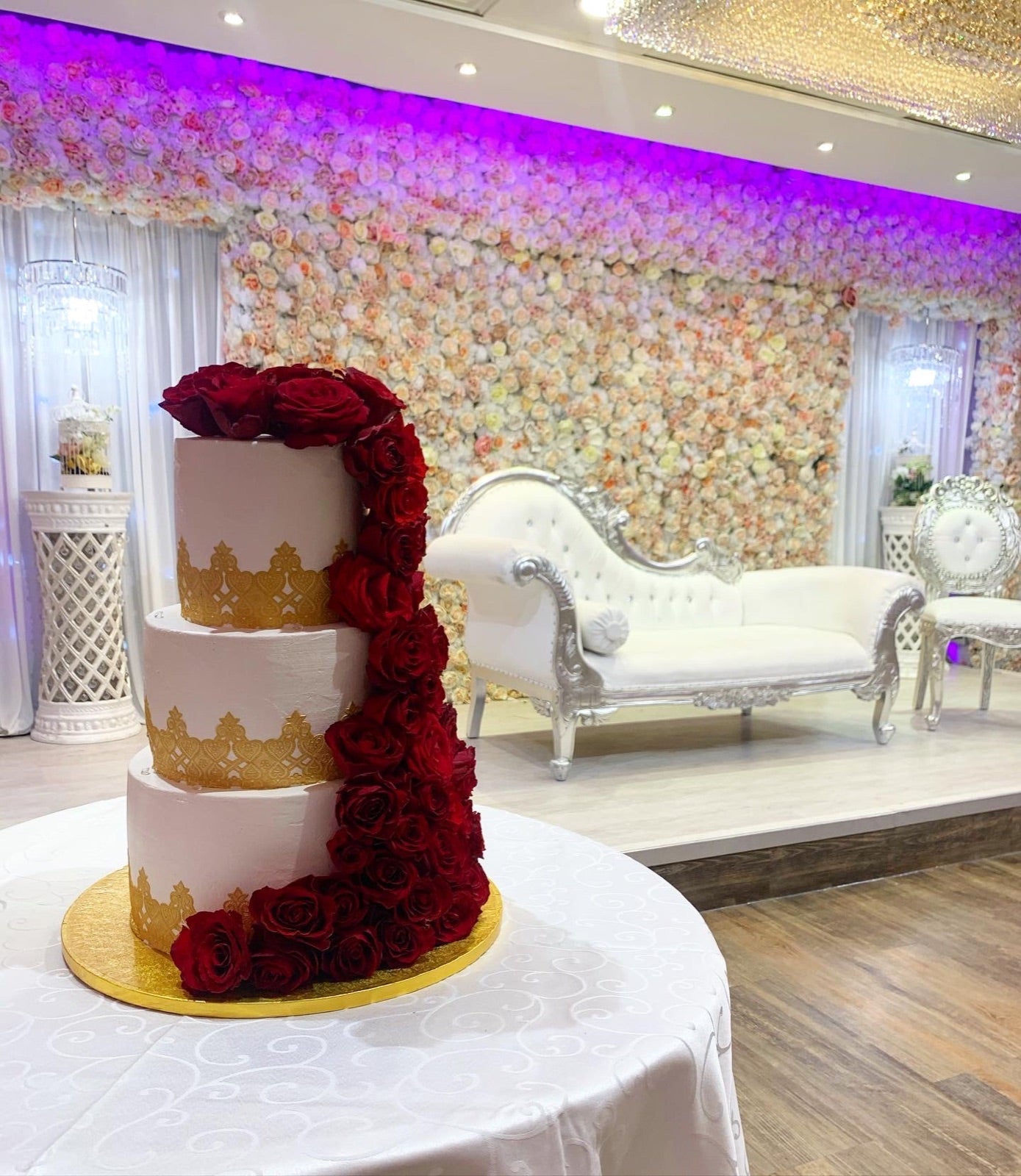 Tiered red rose celebration cake