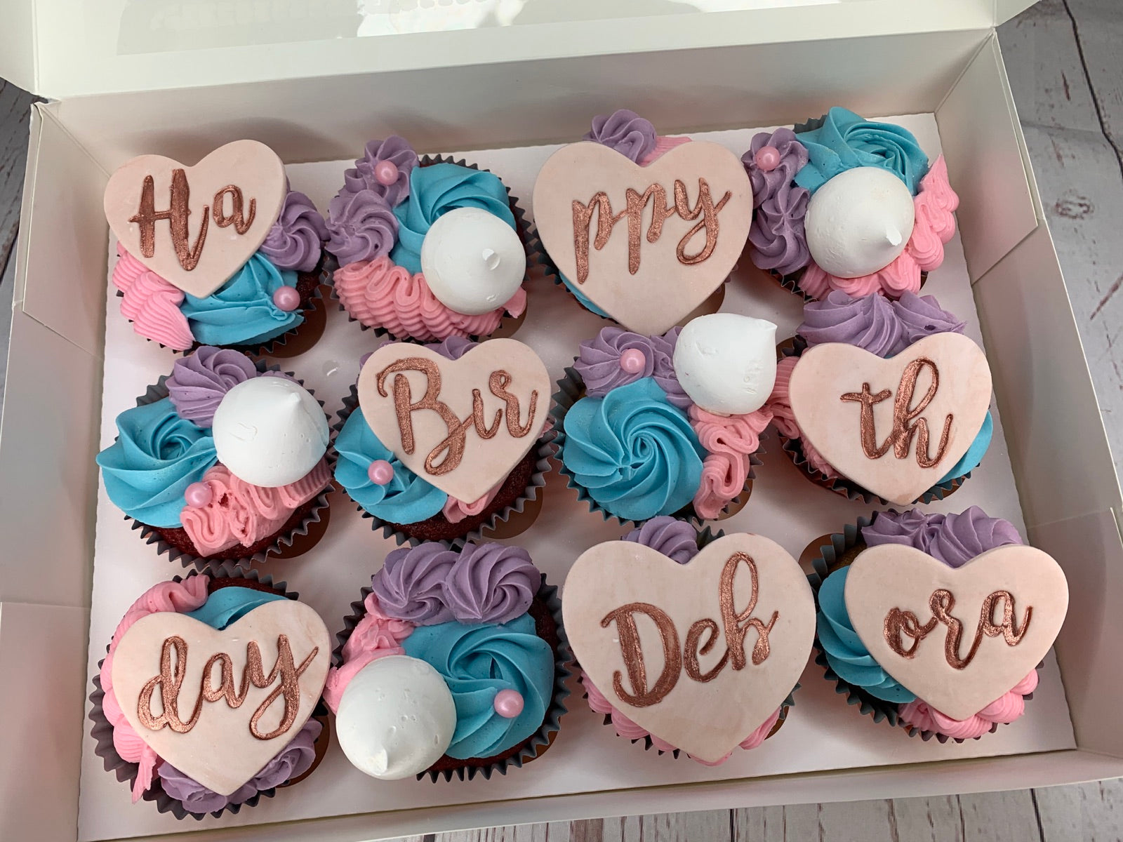 Decorated cupcake box by Dimple Boy Cupcakes