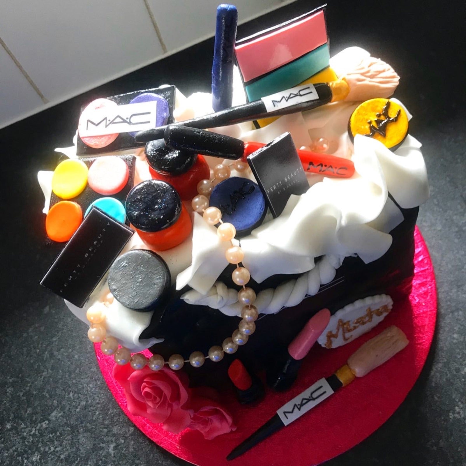 Custom beauty and makeup themed celebration cake